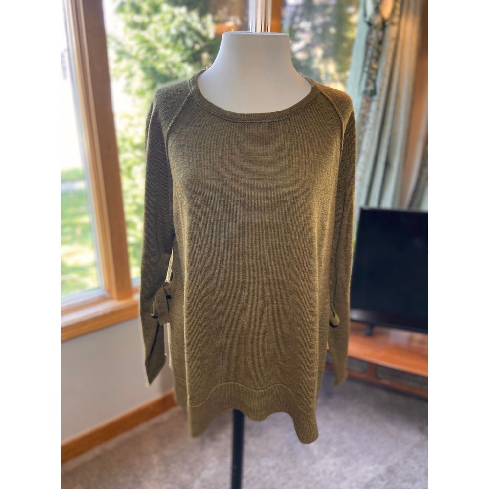Eileen Fisher Medium Side Tie Tunic Olive‎ Green Mustard Loose Flowy Sweater